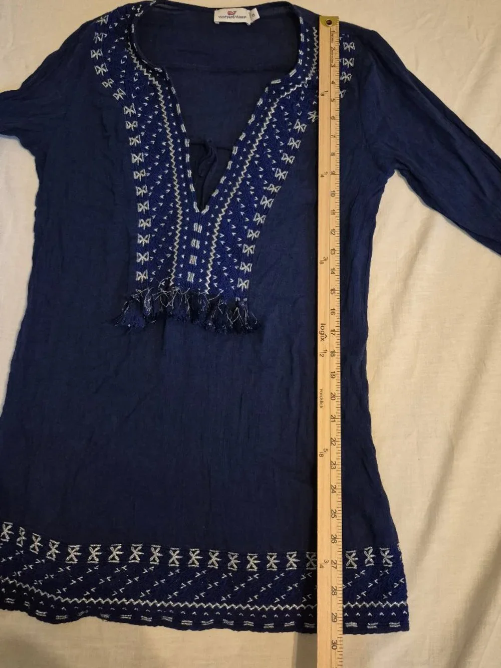 VINEYARD VINES Navy Embroidered Tassel Cover-Up XS Boho Coastal Beach Resortwear